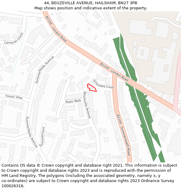 44, BEUZEVILLE AVENUE, HAILSHAM, BN27 3PB: Location map and indicative extent of plot