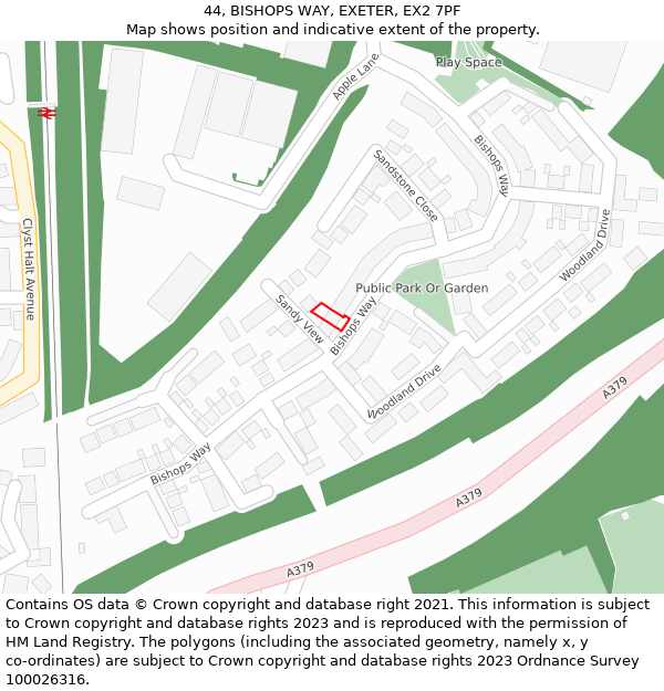 44, BISHOPS WAY, EXETER, EX2 7PF: Location map and indicative extent of plot