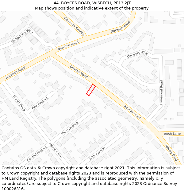 44, BOYCES ROAD, WISBECH, PE13 2JT: Location map and indicative extent of plot