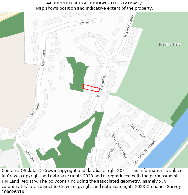 44, BRAMBLE RIDGE, BRIDGNORTH, WV16 4SQ: Location map and indicative extent of plot