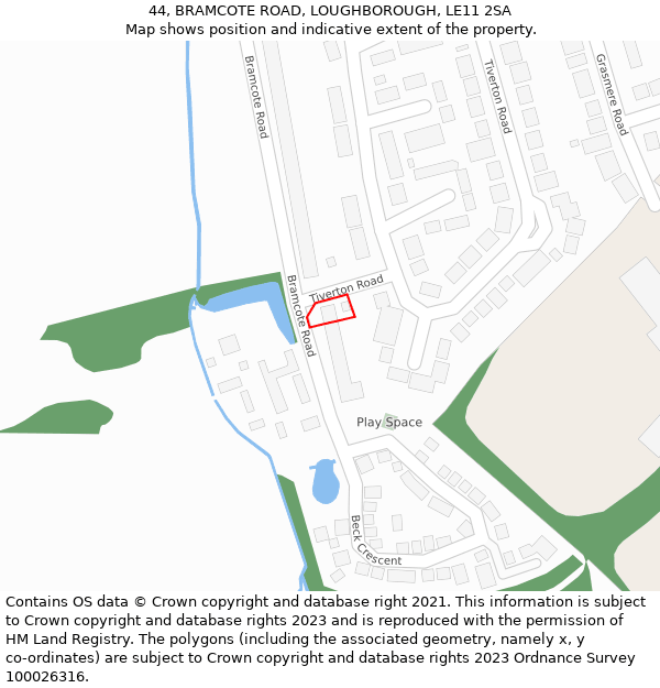 44, BRAMCOTE ROAD, LOUGHBOROUGH, LE11 2SA: Location map and indicative extent of plot