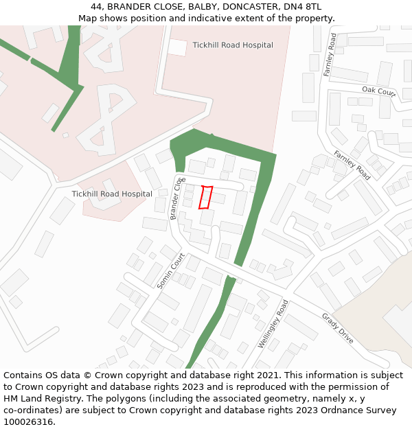 44, BRANDER CLOSE, BALBY, DONCASTER, DN4 8TL: Location map and indicative extent of plot