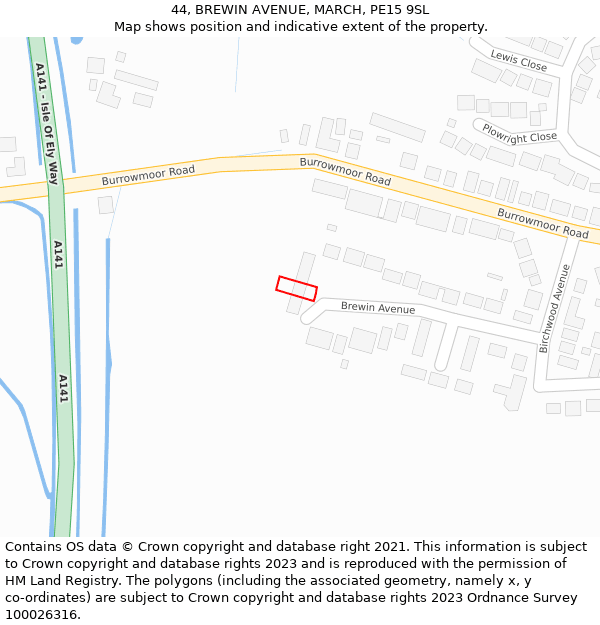 44, BREWIN AVENUE, MARCH, PE15 9SL: Location map and indicative extent of plot