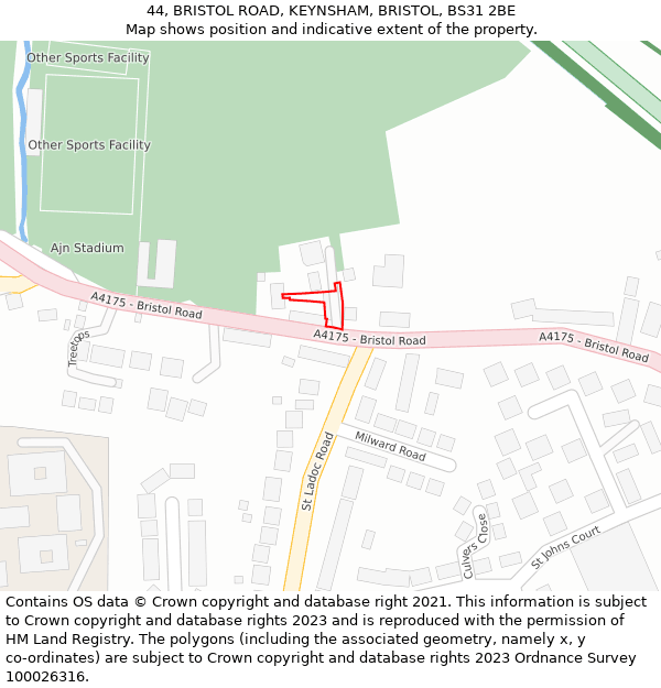 44, BRISTOL ROAD, KEYNSHAM, BRISTOL, BS31 2BE: Location map and indicative extent of plot