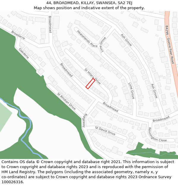 44, BROADMEAD, KILLAY, SWANSEA, SA2 7EJ: Location map and indicative extent of plot