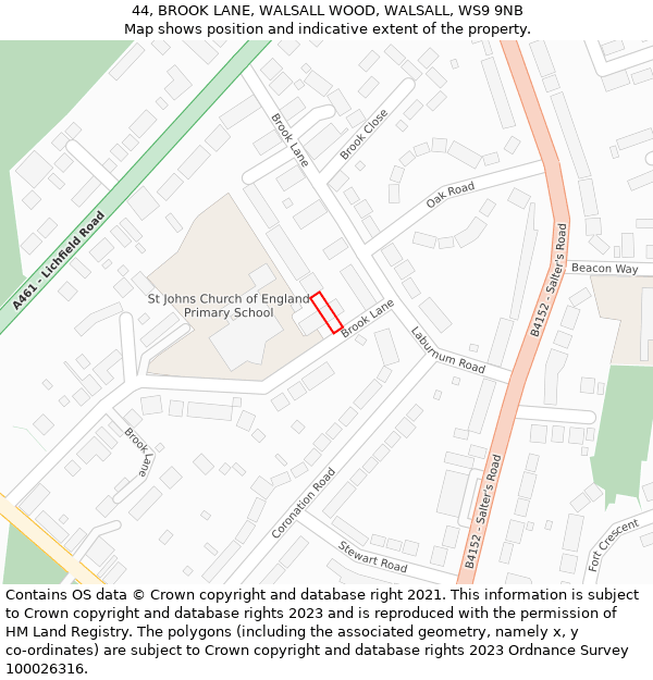 44, BROOK LANE, WALSALL WOOD, WALSALL, WS9 9NB: Location map and indicative extent of plot