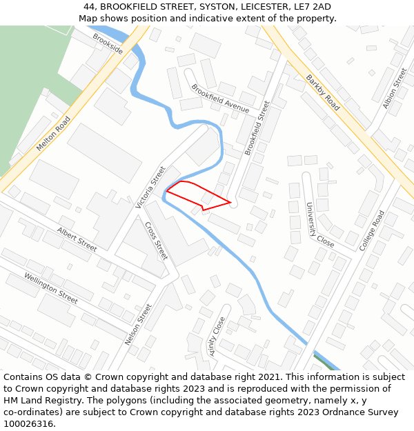 44, BROOKFIELD STREET, SYSTON, LEICESTER, LE7 2AD: Location map and indicative extent of plot