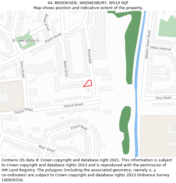 44, BROOKSIDE, WEDNESBURY, WS10 0QF: Location map and indicative extent of plot