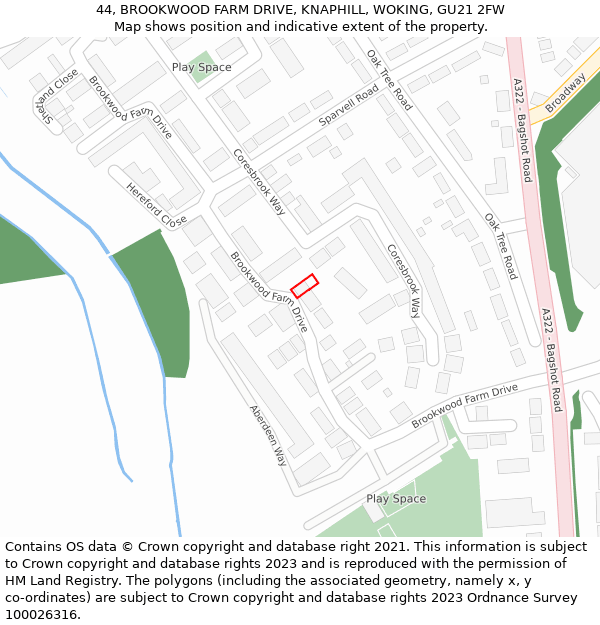 44, BROOKWOOD FARM DRIVE, KNAPHILL, WOKING, GU21 2FW: Location map and indicative extent of plot