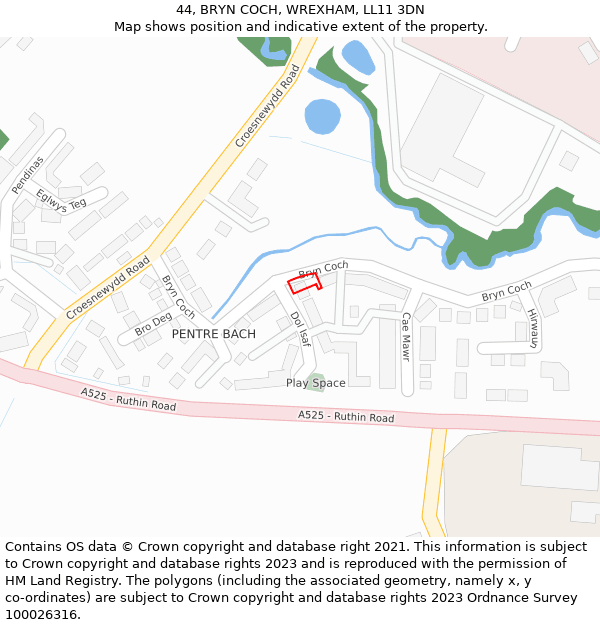 44, BRYN COCH, WREXHAM, LL11 3DN: Location map and indicative extent of plot