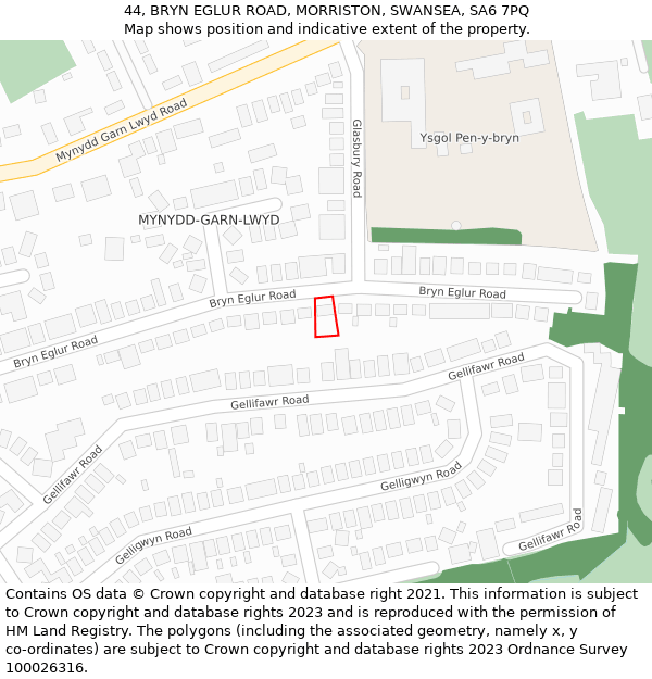 44, BRYN EGLUR ROAD, MORRISTON, SWANSEA, SA6 7PQ: Location map and indicative extent of plot