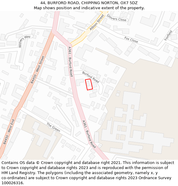 44, BURFORD ROAD, CHIPPING NORTON, OX7 5DZ: Location map and indicative extent of plot