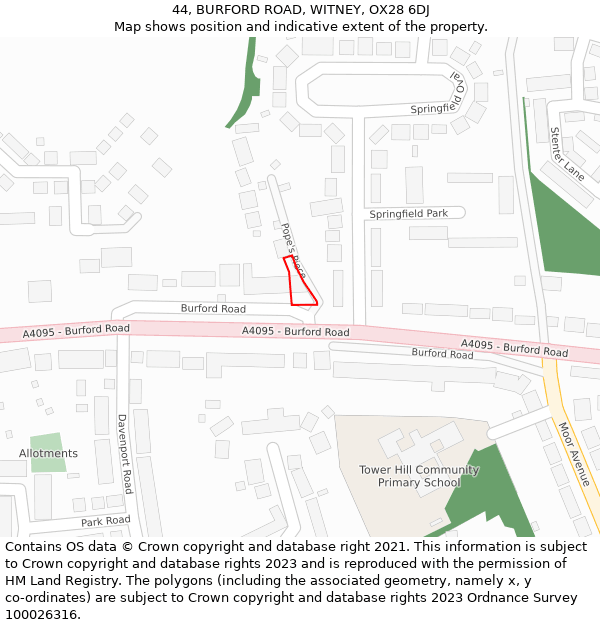 44, BURFORD ROAD, WITNEY, OX28 6DJ: Location map and indicative extent of plot