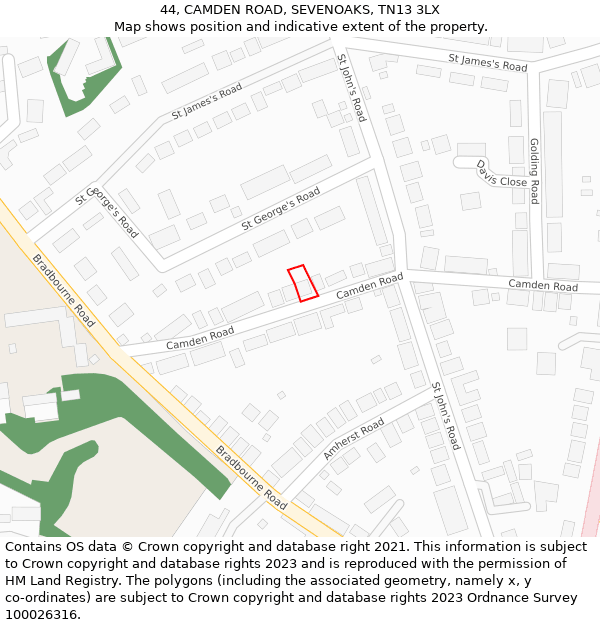 44, CAMDEN ROAD, SEVENOAKS, TN13 3LX: Location map and indicative extent of plot