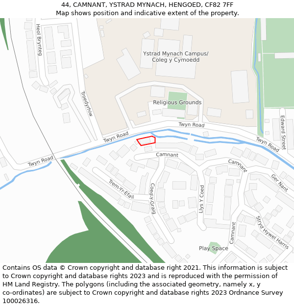 44, CAMNANT, YSTRAD MYNACH, HENGOED, CF82 7FF: Location map and indicative extent of plot