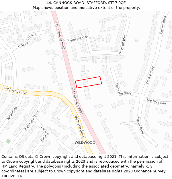 44, CANNOCK ROAD, STAFFORD, ST17 0QF: Location map and indicative extent of plot