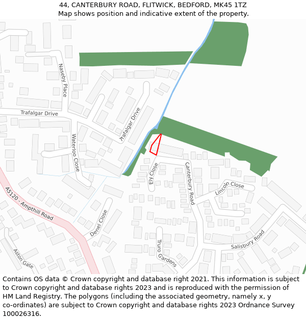 44, CANTERBURY ROAD, FLITWICK, BEDFORD, MK45 1TZ: Location map and indicative extent of plot