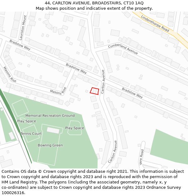 44, CARLTON AVENUE, BROADSTAIRS, CT10 1AQ: Location map and indicative extent of plot