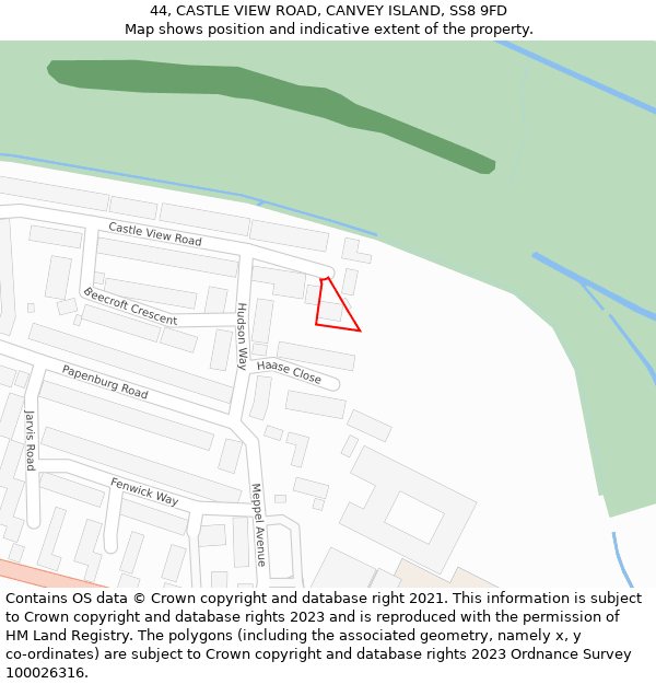 44, CASTLE VIEW ROAD, CANVEY ISLAND, SS8 9FD: Location map and indicative extent of plot