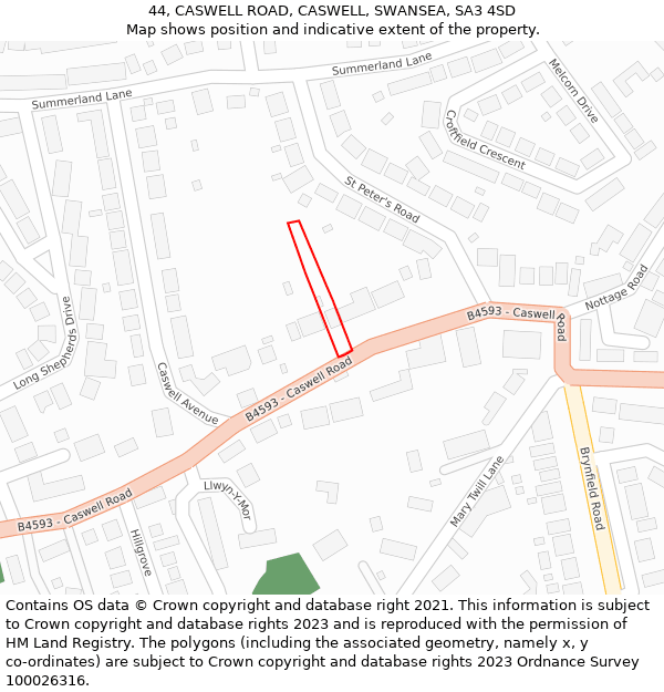 44, CASWELL ROAD, CASWELL, SWANSEA, SA3 4SD: Location map and indicative extent of plot