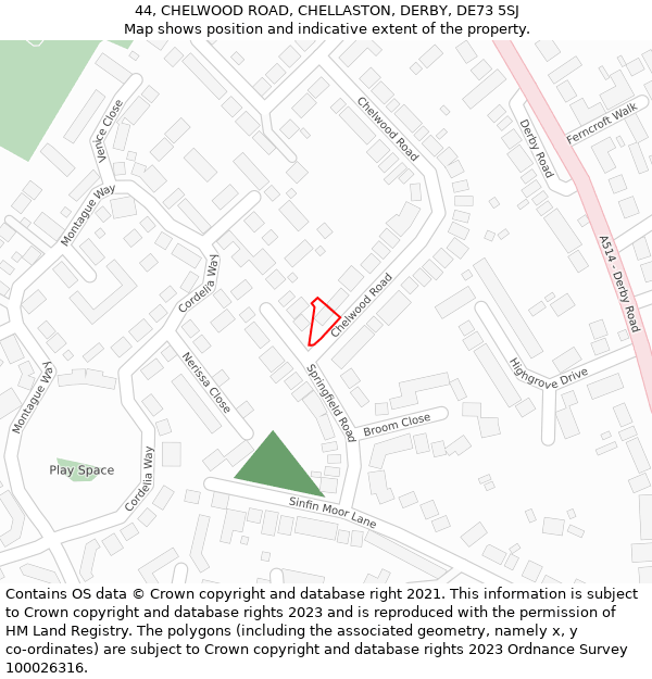 44, CHELWOOD ROAD, CHELLASTON, DERBY, DE73 5SJ: Location map and indicative extent of plot