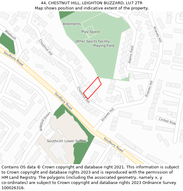 44, CHESTNUT HILL, LEIGHTON BUZZARD, LU7 2TR: Location map and indicative extent of plot