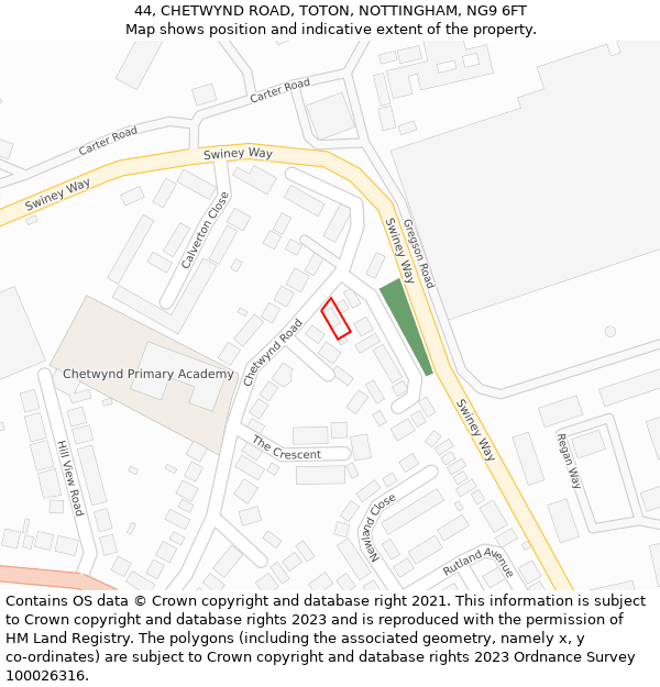 44, CHETWYND ROAD, TOTON, NOTTINGHAM, NG9 6FT: Location map and indicative extent of plot