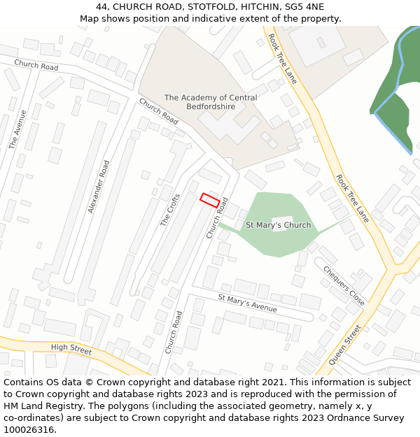 44, CHURCH ROAD, STOTFOLD, HITCHIN, SG5 4NE: Location map and indicative extent of plot