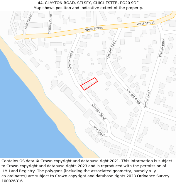 44, CLAYTON ROAD, SELSEY, CHICHESTER, PO20 9DF: Location map and indicative extent of plot