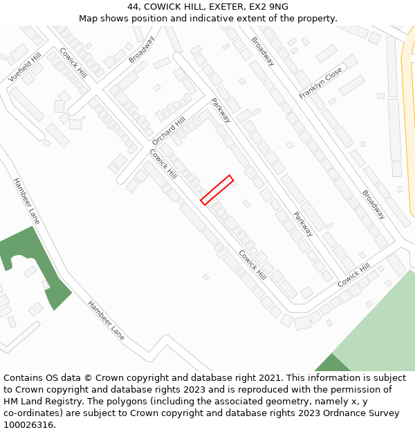 44, COWICK HILL, EXETER, EX2 9NG: Location map and indicative extent of plot