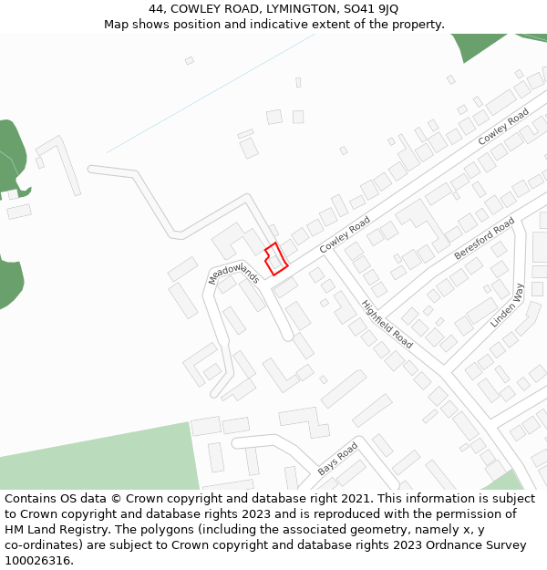 44, COWLEY ROAD, LYMINGTON, SO41 9JQ: Location map and indicative extent of plot