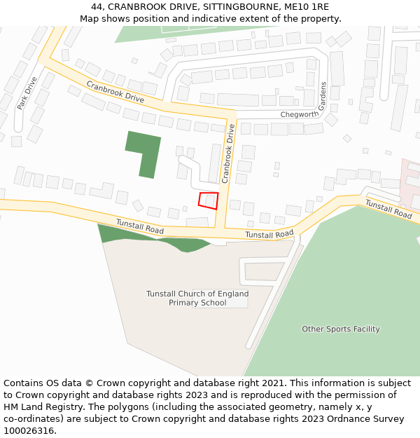 44, CRANBROOK DRIVE, SITTINGBOURNE, ME10 1RE: Location map and indicative extent of plot