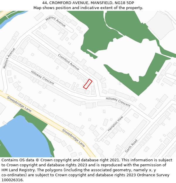 44, CROMFORD AVENUE, MANSFIELD, NG18 5DP: Location map and indicative extent of plot