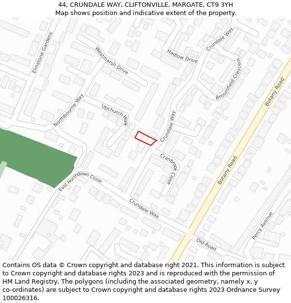 44, CRUNDALE WAY, CLIFTONVILLE, MARGATE, CT9 3YH: Location map and indicative extent of plot