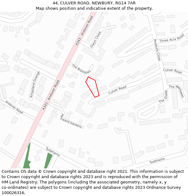 44, CULVER ROAD, NEWBURY, RG14 7AR: Location map and indicative extent of plot