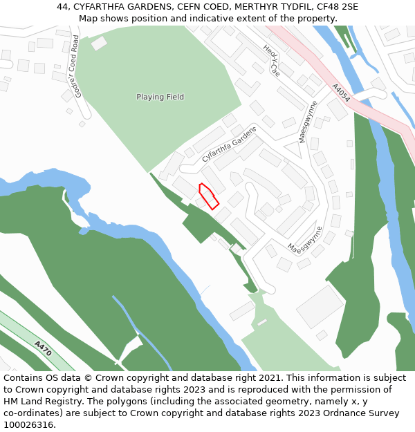 44, CYFARTHFA GARDENS, CEFN COED, MERTHYR TYDFIL, CF48 2SE: Location map and indicative extent of plot