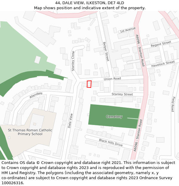 44, DALE VIEW, ILKESTON, DE7 4LD: Location map and indicative extent of plot