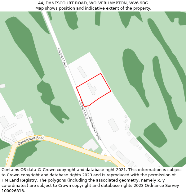 44, DANESCOURT ROAD, WOLVERHAMPTON, WV6 9BG: Location map and indicative extent of plot