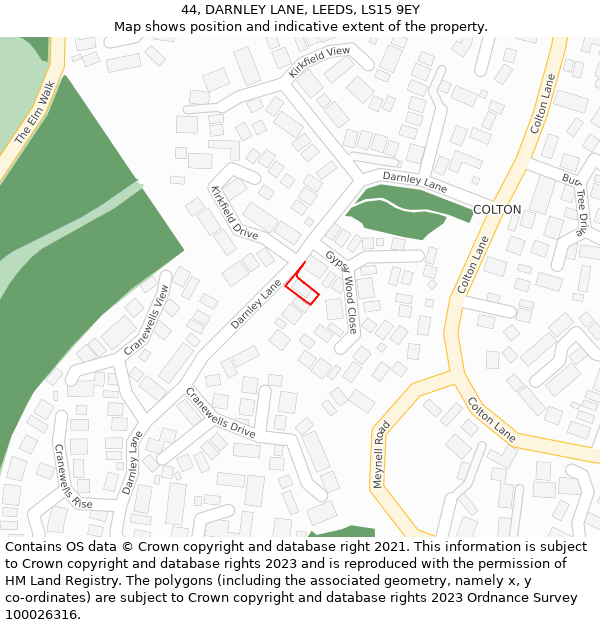 44, DARNLEY LANE, LEEDS, LS15 9EY: Location map and indicative extent of plot