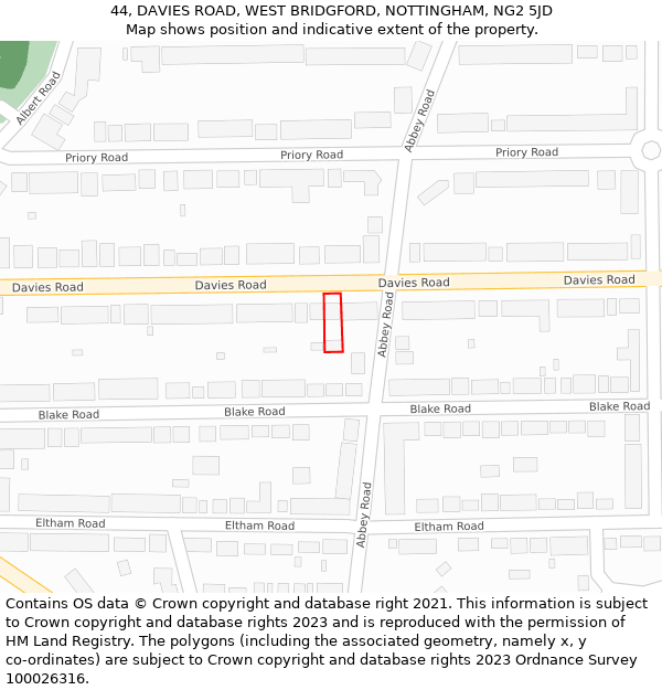 44, DAVIES ROAD, WEST BRIDGFORD, NOTTINGHAM, NG2 5JD: Location map and indicative extent of plot