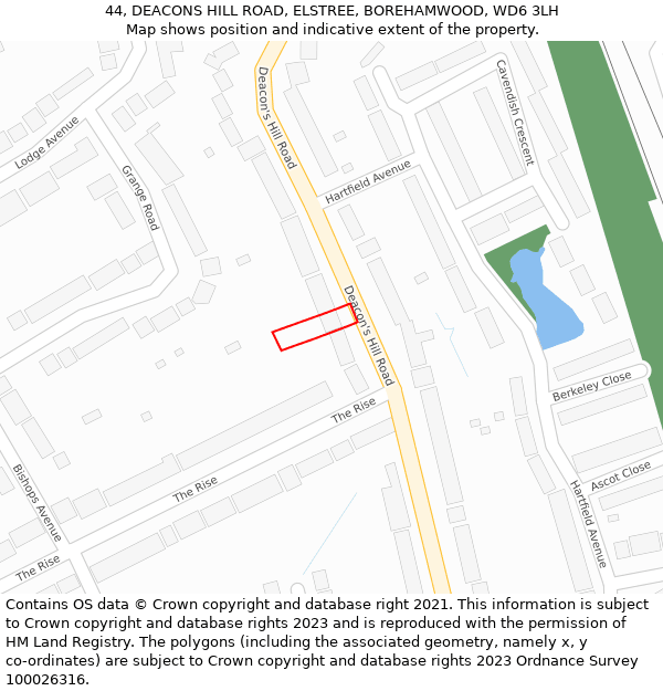 44, DEACONS HILL ROAD, ELSTREE, BOREHAMWOOD, WD6 3LH: Location map and indicative extent of plot