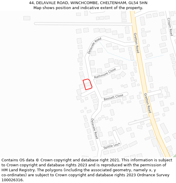 44, DELAVALE ROAD, WINCHCOMBE, CHELTENHAM, GL54 5HN: Location map and indicative extent of plot