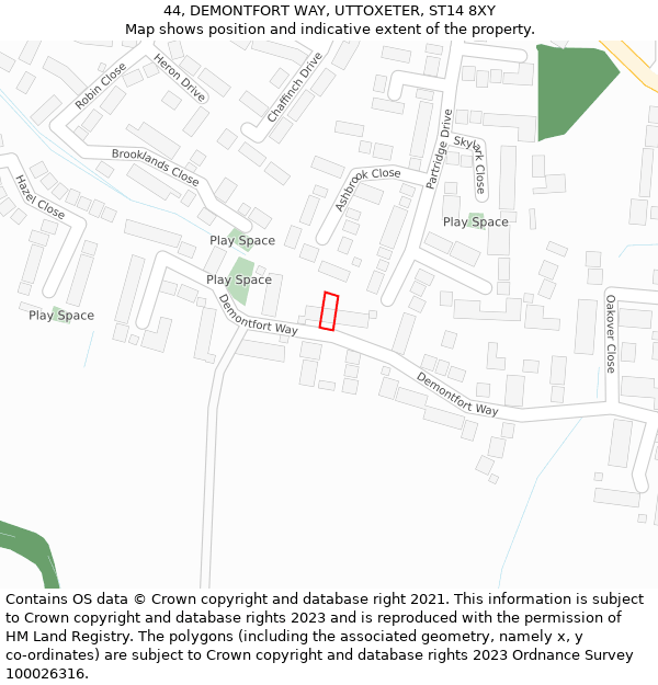44, DEMONTFORT WAY, UTTOXETER, ST14 8XY: Location map and indicative extent of plot