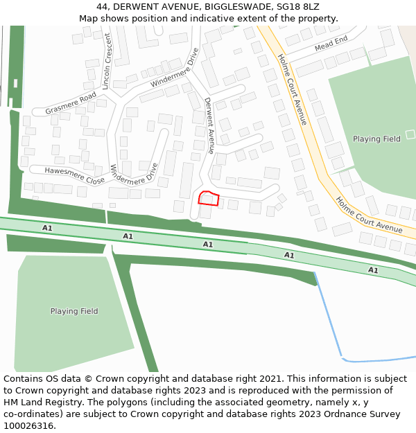 44, DERWENT AVENUE, BIGGLESWADE, SG18 8LZ: Location map and indicative extent of plot