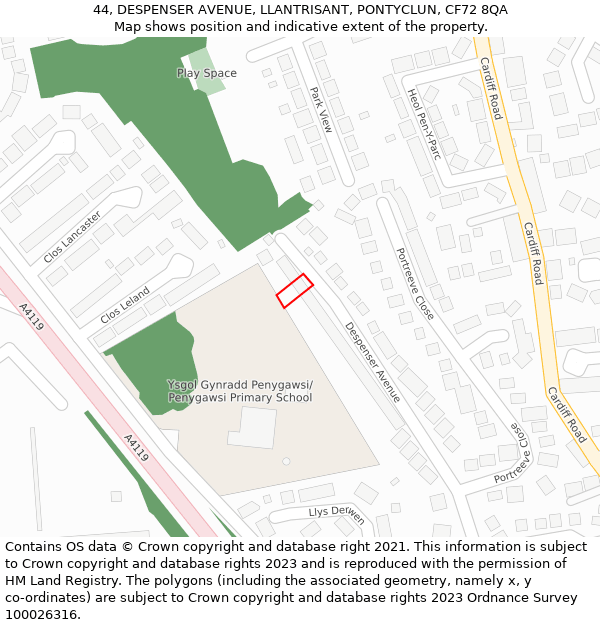 44, DESPENSER AVENUE, LLANTRISANT, PONTYCLUN, CF72 8QA: Location map and indicative extent of plot