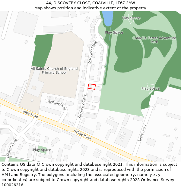44, DISCOVERY CLOSE, COALVILLE, LE67 3AW: Location map and indicative extent of plot