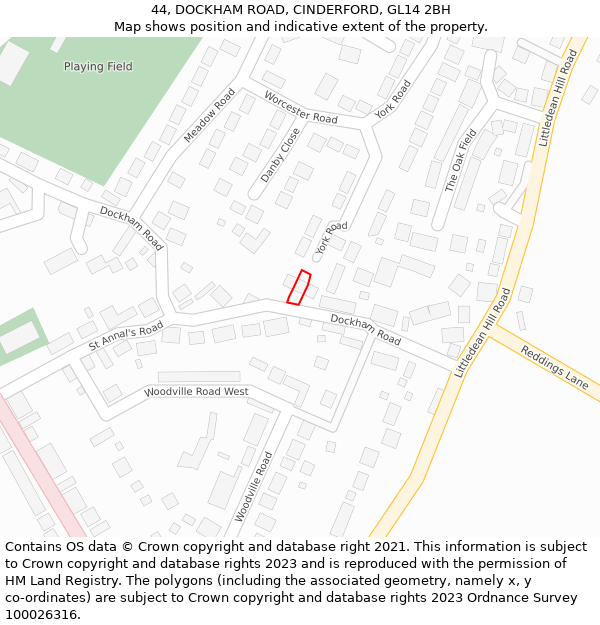 44, DOCKHAM ROAD, CINDERFORD, GL14 2BH: Location map and indicative extent of plot