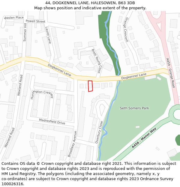 44, DOGKENNEL LANE, HALESOWEN, B63 3DB: Location map and indicative extent of plot