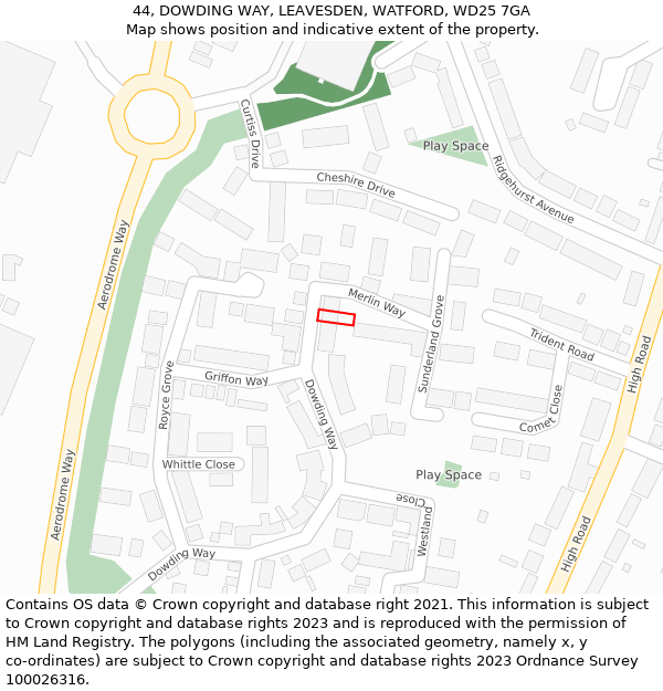 44, DOWDING WAY, LEAVESDEN, WATFORD, WD25 7GA: Location map and indicative extent of plot