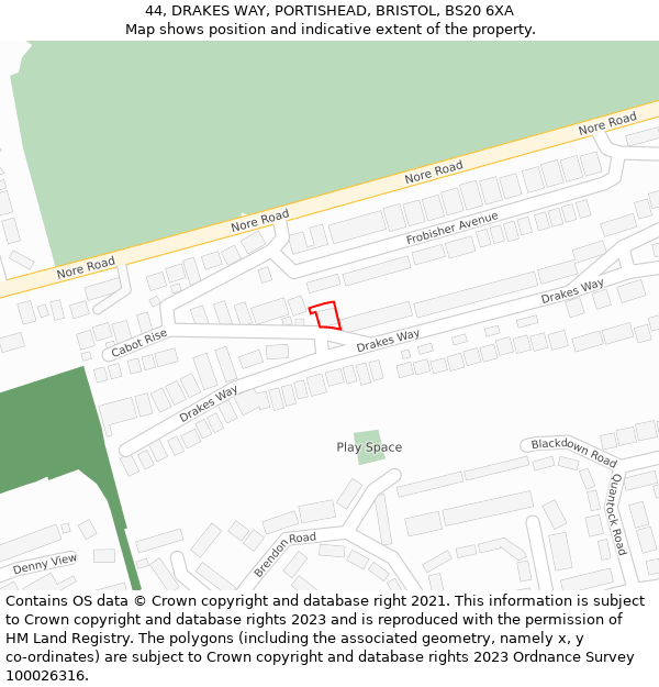 44, DRAKES WAY, PORTISHEAD, BRISTOL, BS20 6XA: Location map and indicative extent of plot